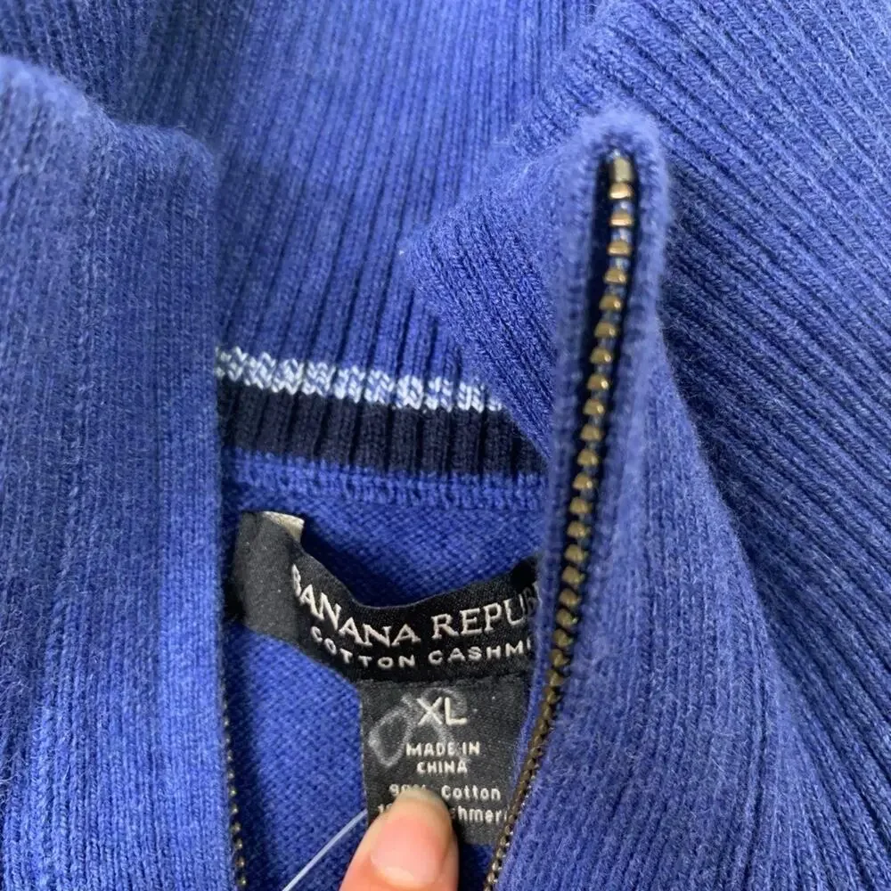 Banana Republic Sweater Mens XL Prussian Cotton Cashmere Blend 1/4 Zip Pullover